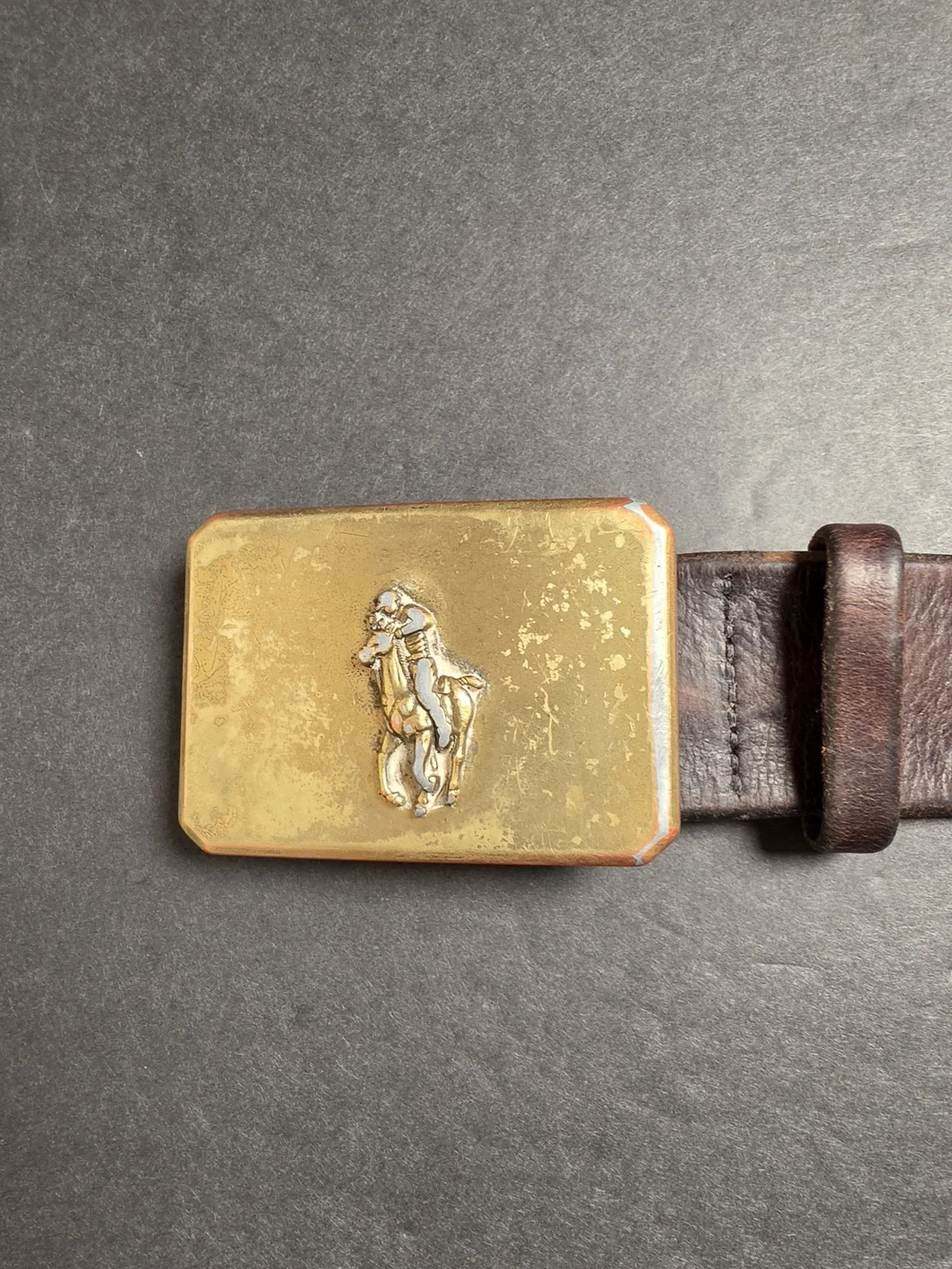 Polo by Ralph Lauren Brown Leather Belt with Distressed Brass Pony Buckle